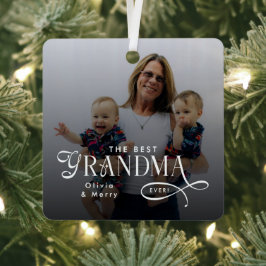 Modern Best Grandma Ever Photo Personalized メタルオーナメント