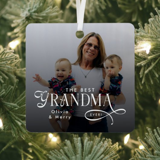 Modern Best Grandma Ever Photo Personalized メタルオーナメント (インサイチュ)