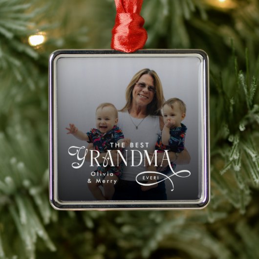 Modern Best Grandma Ever Photo Personalized メタルオーナメント (ツリー)