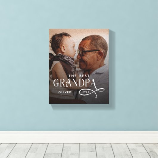 Modern Best GrandPa Ever Photo Personalized キャンバスプリント (インサイチュ (ウッドフロア))