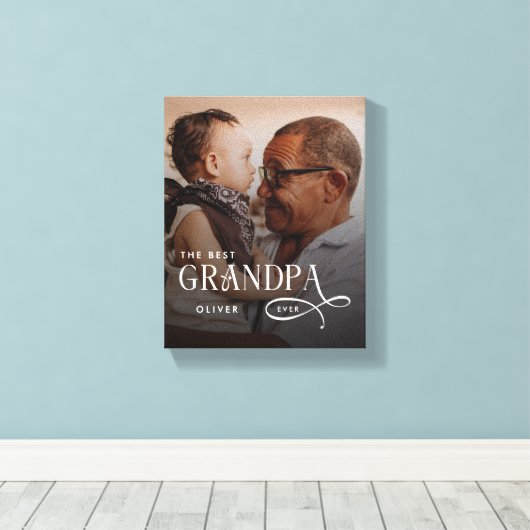 Modern Best GrandPa Ever Photo Personalized キャンバスプリント (インサイチュ (ウッドフロア))