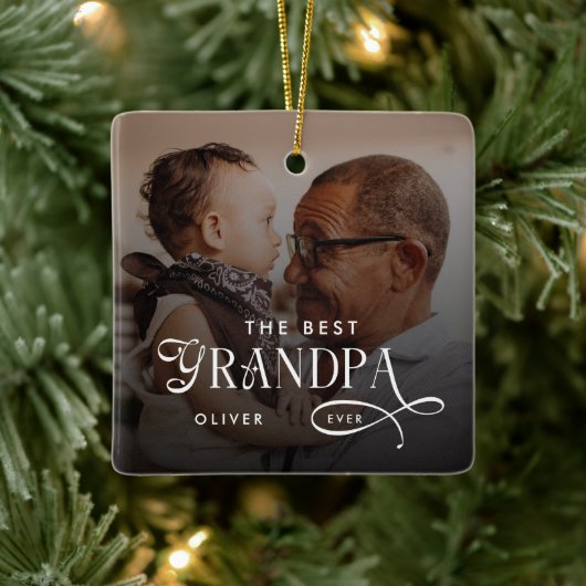 Modern Best GrandPa Ever Photo Personalized セラミックオーナメント (ツリー)