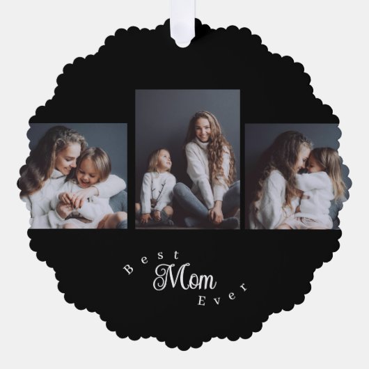 Modern Best Mom Ever Elegant Script Black 3 Photo オーナメントカード (正面)