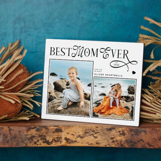 Modern Best Mom Ever Photo Heart Mothers Day Gifts フォトプラーク (側面)