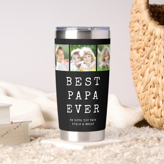 Modern BEST PAPA EVER 3 Photos 保温保冷タンブラー (リビング (回転後))