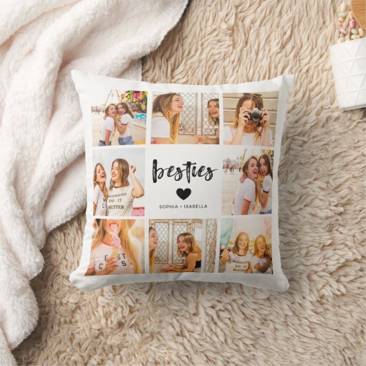 Modern Besties Name Photo Collage BFF クッション (ブランケット)