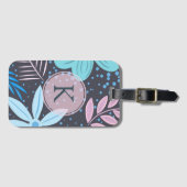 Modern Big Blue Flower Pattern Pink Monogram ラゲッジタグ (正面横)