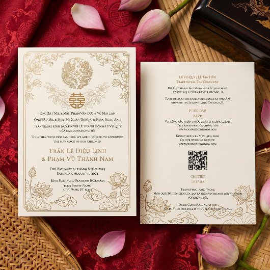 Modern Bilingual Vietnamese English QR Wedding 招待状