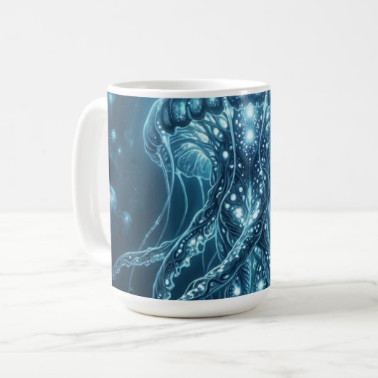 "Modern Bioluminescent Jellyfish Deep Sea Wall Clo コーヒーマグカップ (正面左)