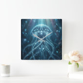 "Modern Bioluminescent Jellyfish Deep Sea Wall Clo スクエア壁時計 (ホーム)