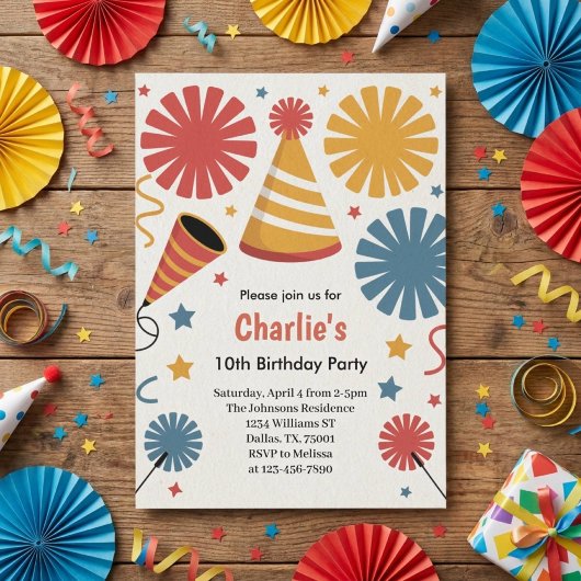 Modern Birthday Confetti Fun  招待状