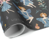 Modern Birthday Cute Whimsical Fairy Black ラッピングペーパー (ロールコーナー)