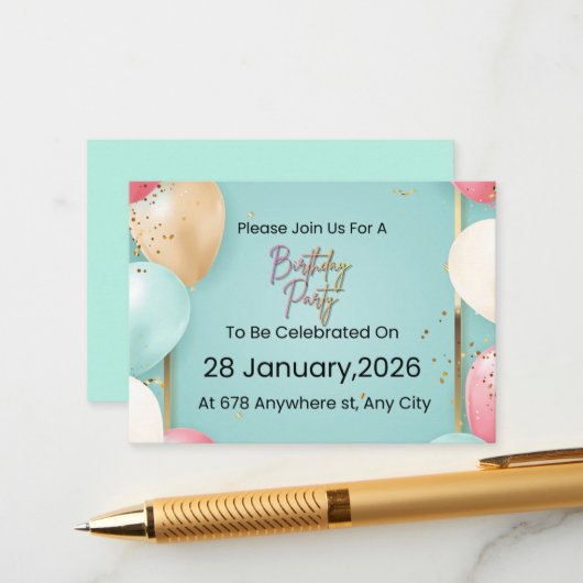  Modern Birthday Party Invitation || Customizable  エンクロージャーカード (正面/裏面インサイチュ)