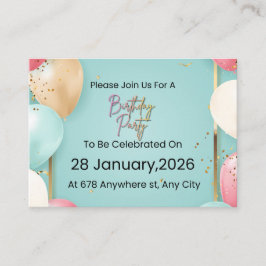 Modern Birthday Party Invitation || Customizable エンクロージャーカード