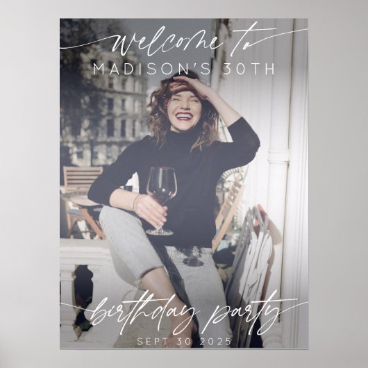 Modern Birthday Party Photo Welcome Elegant Script ポスター (正面)