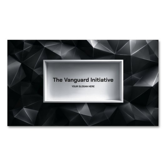 Modern Black 3D Polygonal Crystal Facet Minimalist マグネット名刺 (正面)