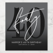 Modern Black 40th Birthday Party ワインラベル (シングルラベル)