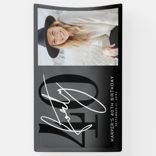 Modern Black 40th Birthday Party 横断幕 (縦)