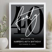 Modern Black 40th Birthday Party Welcome Sign ポスター