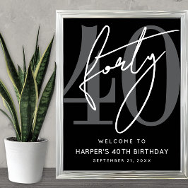 Modern Black 40th Birthday Party Welcome Sign ポスター