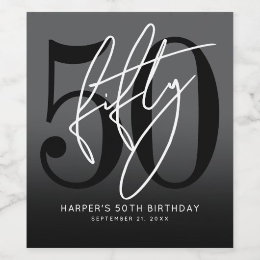 Modern Black 50th Birthday Party ワインラベル (シングルラベル)