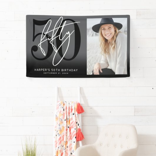 Modern Black 50th Birthday Party 横断幕 (インサイチュ)