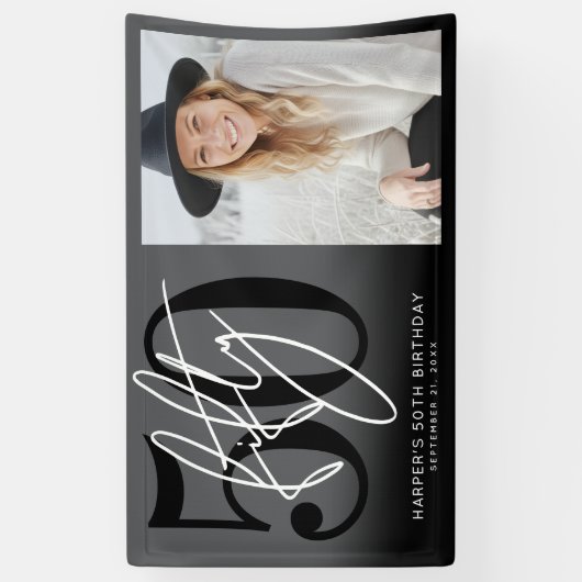 Modern Black 50th Birthday Party 横断幕 (縦)