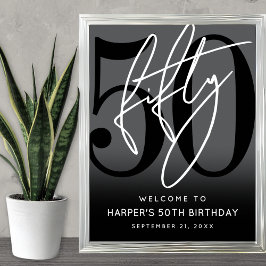 Modern Black 50th Birthday Party Welcome Sign ポスター