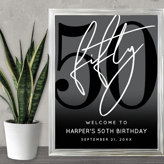 Modern Black 50th Birthday Party Welcome Sign ポスター