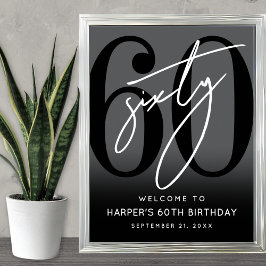 Modern Black 60th Birthday Party Welcome Sign ポスター