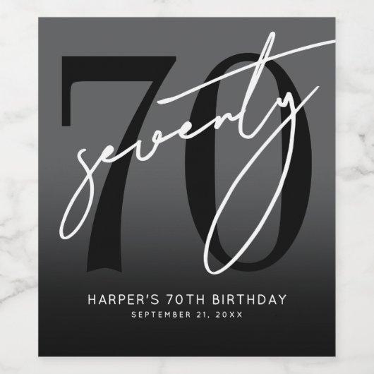Modern Black 70th Birthday Party ワインラベル (シングルラベル)