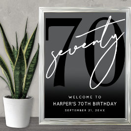 Modern Black 70th Birthday Party Welcome Sign ポスター