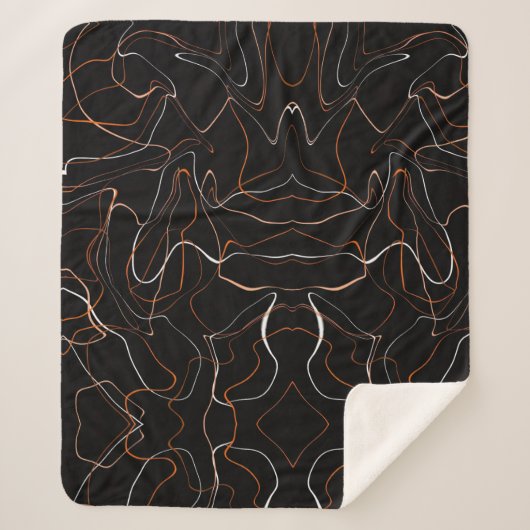 Modern Black Abstract Line Art Fleece Blanket  シェルパブランケット (正面)