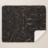 Modern Black Abstract Line Art Fleece Blanket  シェルパブランケット (正面(横))