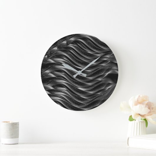 Modern Black Abstract Wave Wall Clock | Minimalist ラージ壁時計 (ホーム)
