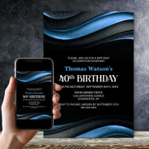 Modern Black and Blue 40th Birthday Party