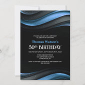 Modern Black and Blue 50th Birthday Party 招待状 (正面)