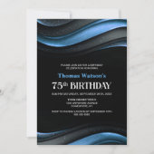 Modern Black and Blue 75th Birthday Party 招待状 (正面)