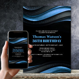 Modern Black and Blue Any Age Birthday Party 招待状