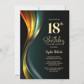 Modern Black and Gold 18th Birthday Party 招待状 (正面)