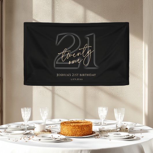 Modern Black and Gold 21st Birthday Banner 横断幕