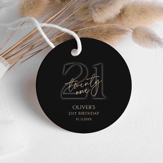Modern Black and Gold 21st Birthday Party フェイバータグ