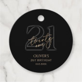 Modern Black and Gold 21st Birthday Party フェイバータグ (正面)