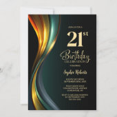 Modern Black and Gold 21st Birthday Party 招待状 (正面)