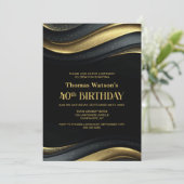 Modern Black and Gold 40th Birthday Party 招待状 (スタンド正面)