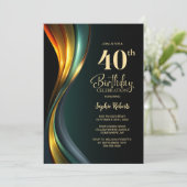 Modern Black and Gold 40th Birthday Party 招待状 (スタンド正面)