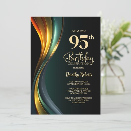 Modern Black and Gold 95th Birthday Party 招待状 (スタンド正面)