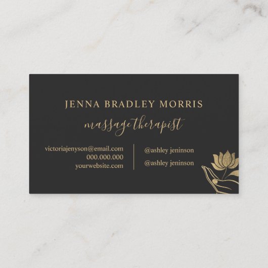 Modern Black and Gold Foil Massage Therapist Logo 名刺 (裏面)