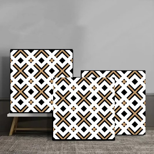 Modern Black and Gold Geometric Plaid タイル