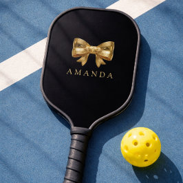 Modern Black and Gold Golden Bow Name ピックルボールラケット